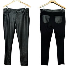Bisou Bisou Women's Mid Rise Black Vegan Leather and Ponte Knit Skinny Pants 10